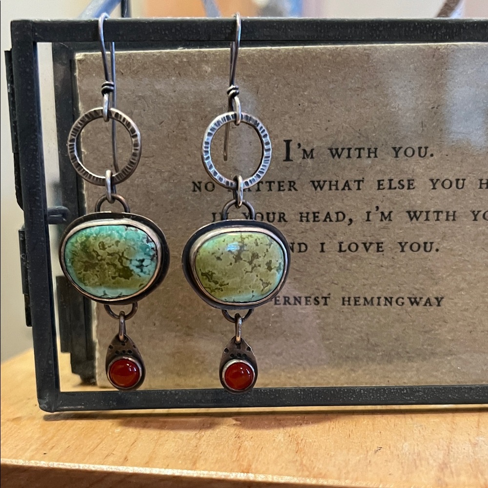 Elegant Turquoise and Red Dangle Earrings